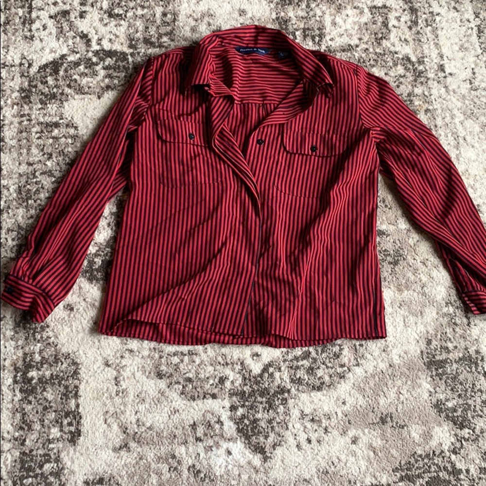Red and black striped button down